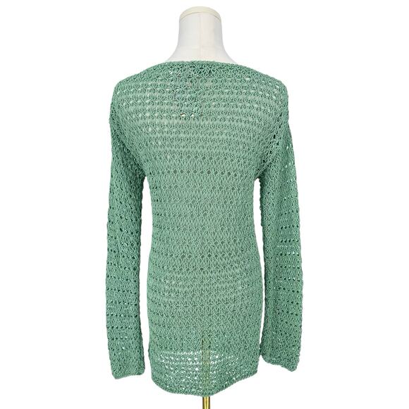 Y2K Vintage Coastal Boho Mint Green Crochet Tunic Open Knit Mid-Length Fits S-M - Picture 3 of 4